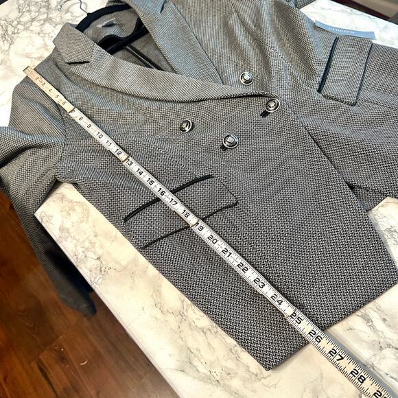 Chico’s Size 2 Herringbone Leather Trim Double Breast Jacket Women's Size Large - Picture 14 of 15